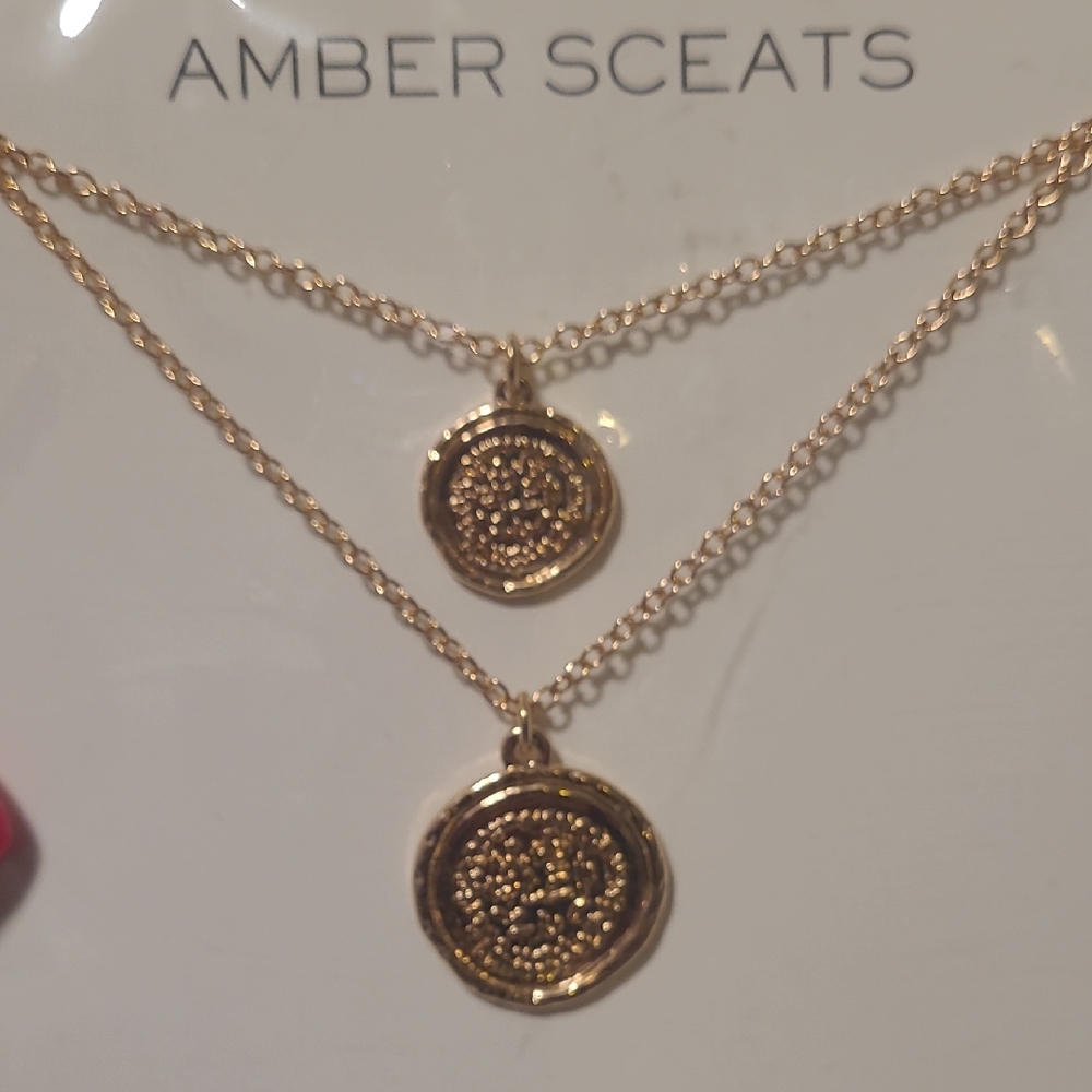 Amber Sceats Gold Double Strand Coin Pendant Necklace